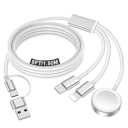 Travel Essentials for Apple Watch Charger,iPhone Charger,3 in 2 Type C/Lightning/Magnetic Travel Charging Cable,Portable Multi Charging Cable for Apple Watch, iPhone 17‑11,Samsung S26,Car,iPad-5FT by Accessoriesforphoneandelectricproducts