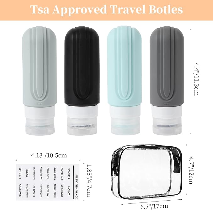Travel Bottles Set for Toiletries, TSA Approved Travel Containers Leak Proof Silicone Squeezable Travel Accessories 2oz 3oz for Shampoo Conditioner Lotion Body Wash (Black) - Image 5