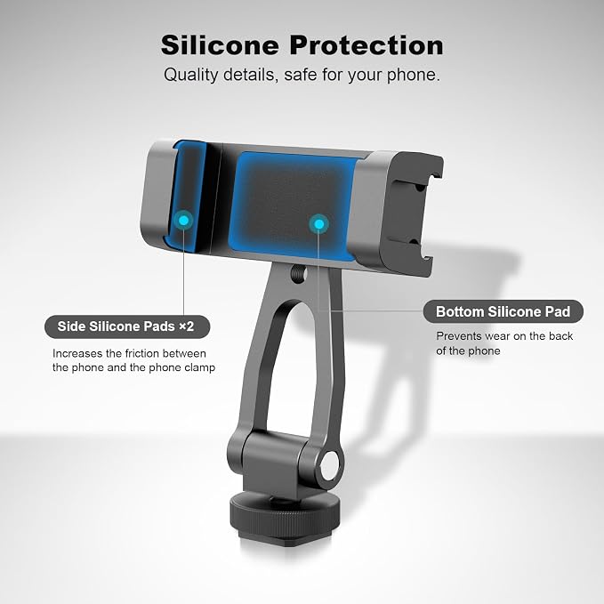 Metal Phone Tripod Mount with Cold Shoes & 1/4" Thread, 180° Tilt & 360° Rotation Tripod Phone Holder Stand for iPhone 16 Pro Max/Samsung Galaxy/All Phones/Camera/Cage/Selfie Stick (69001) - Image 7