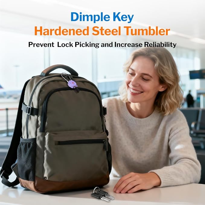 Forge TSA Approved Luggage Locks Ultra-Secure Dimple Key Locks, Cable Lock, for Travel with Zinc Alloy Body- 2 Purple Locks - Image 6