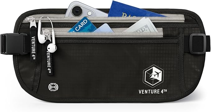 VENTURE 4TH Travel Money Belt, RFID Blocking Passport Holder - Black by VENTURE4TH