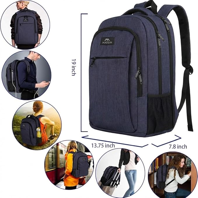 MATEIN Blue Heavy Duty Backpack, Computer Bookbag Fits 17 Inch Notebook | Large Carry On Luggage Travel Laptop Bag, Anti Theft Pocket, Sturdy College Business Daypack, Gifts for Men & Women - Image 7