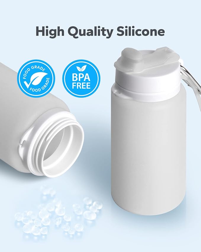 Collapsible Water Bottle, Portable Folding Bottle & Water Bottle with Clip for Backpack, Foldable Water Bottle BPA Free, Sport Bottle Water Squeeze Collapble Watterbottles (Gray) - Image 2