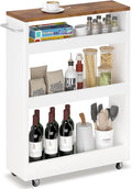 TEAMIX Wood 4-Tier Slim Rolling Storage Cart, 7.9"W, 24.8"D, 36.7"H, White | Height Adjustable, 360°Swivel Wheels, Deeper & Taller, Use as Narrow Kitchen Cart, Laundry Organizer Between Washer & Dryer by TEAMIX