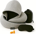 Travel Neck Pillow Hooded Memory Foam 360° Head & Chin Support, Lightweight Breathable Adjustable Fit Travel Neck Pillow with Eye Mask, Earplugs & Carry Bag for Airplanes, Car, Bus, Train & Long Trips by Unknown