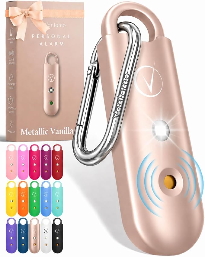 Vantamo Personal Alarm for Self Defense with Low Battery Notice, Strobe Light & Extra Loud 130 dB Double Speakers Safety Keychain Set for Women, Rechargeable Panic Button for Womens Self Defense by Vantamo