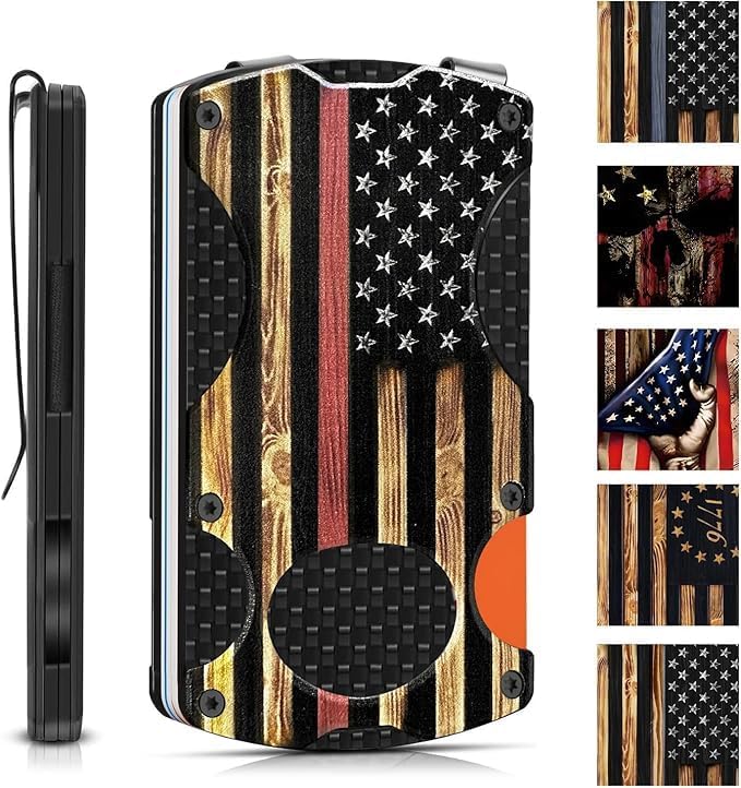 Wood Grain Firefighter American Flag Minimalist Wallet for Men | Slim RFID Aluminum Metal Wallet, Scratch Resistant & Seamless, Credit Card Holder & Money Clip, Ideal Firefighter Gift by Unknown