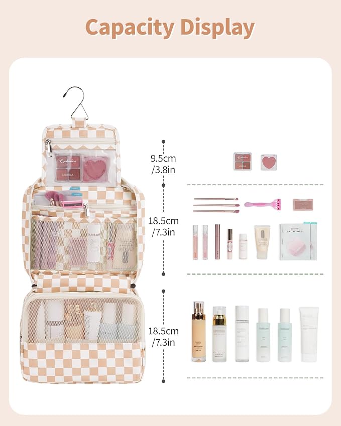 Narwey Small Hanging Travel Toiletry Bag for Women, Travel Bag for Toiletries, Makeup Bag Organizer Cosmetic Bags Make Up Bags for Girls - Image 4