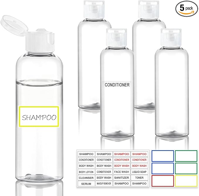 5 Pack 3.4 oz Travel Bottles for Toiletries, TSA Approved Leak Proof Refillable Travel Size Containers, Clear Plastic Shampoo Bottles for Lotion Conditioner by Unknown