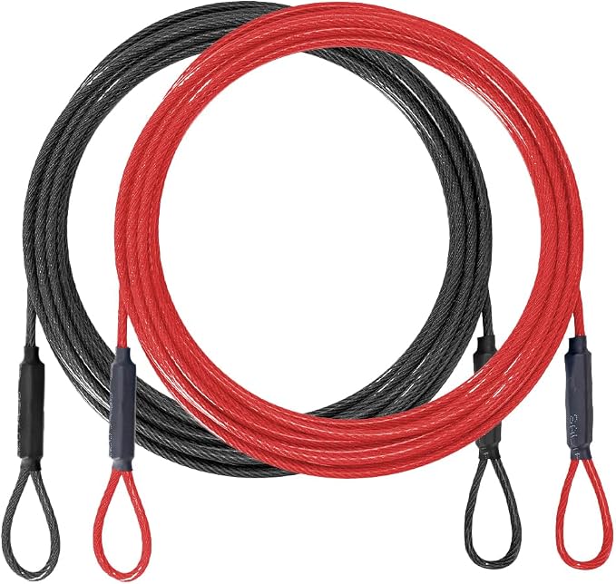 3.3mm (1/8 Inch) Outdoor Travel Security Cable-3/4/6/10/15/20/30ft Luggage Lock Safety Wire Flexible Steel Wire Rope with Double Loop Safety for Luggage, Bike, Lock (Balck+Red, 4ft-(2Pack) by MiMetty