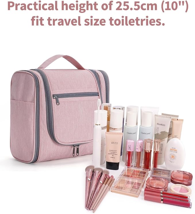 Narwey Hanging Toiletry Bag for Women Travel Makeup Bag Organizer Toiletries Bag for Cosmetics Essentials Accessories(Large, Pink) - Image 4