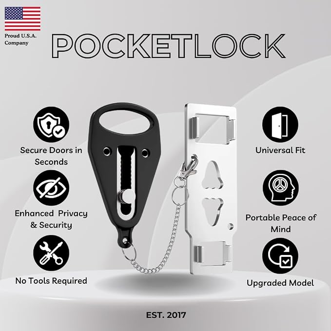 Portable Door Lock 2 Pack for Travel – Hotel Door Locks for Travelers Security – Door Safety Lock from Inside for Home & Apartment – Travel Locks for Hotel Rooms – (Black/Red) - Image 6