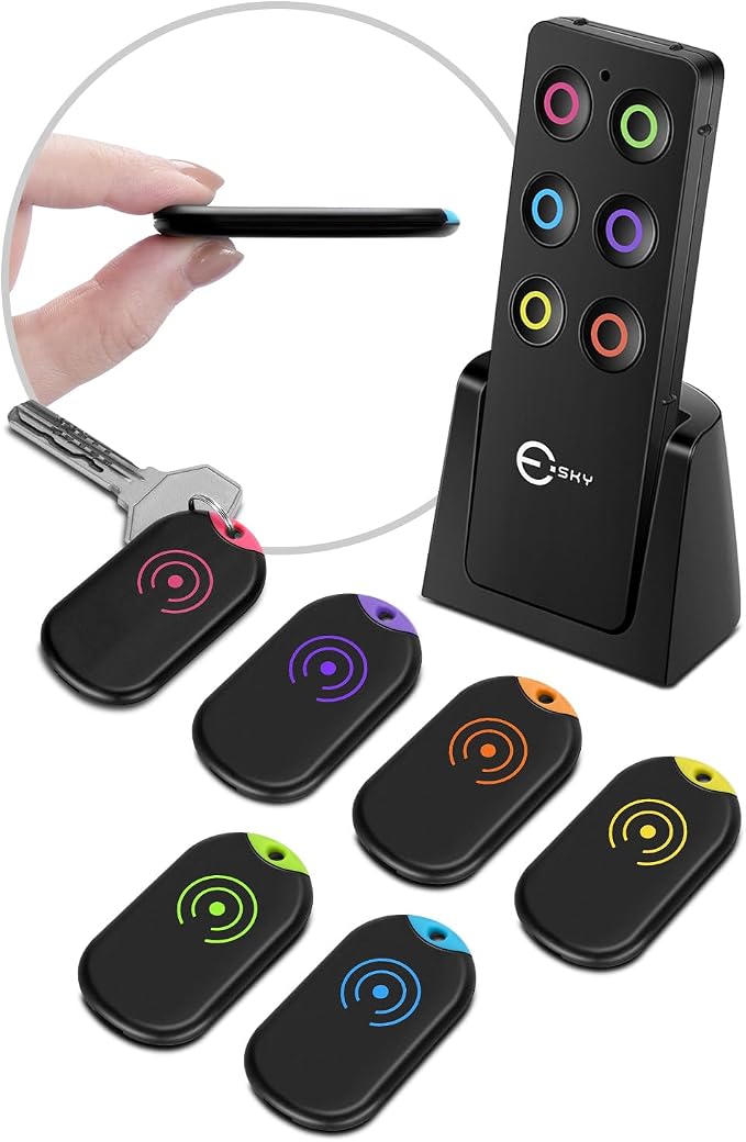 Esky Ultra Slim Key Finder Locator with 80dB Sound and 6 Receivers | Remote Wallet Tracker and Item Locators Beeper Tags for Finding Key, TV Remote, Wallet, Pets and Phone, Gifts for Women by Esky
