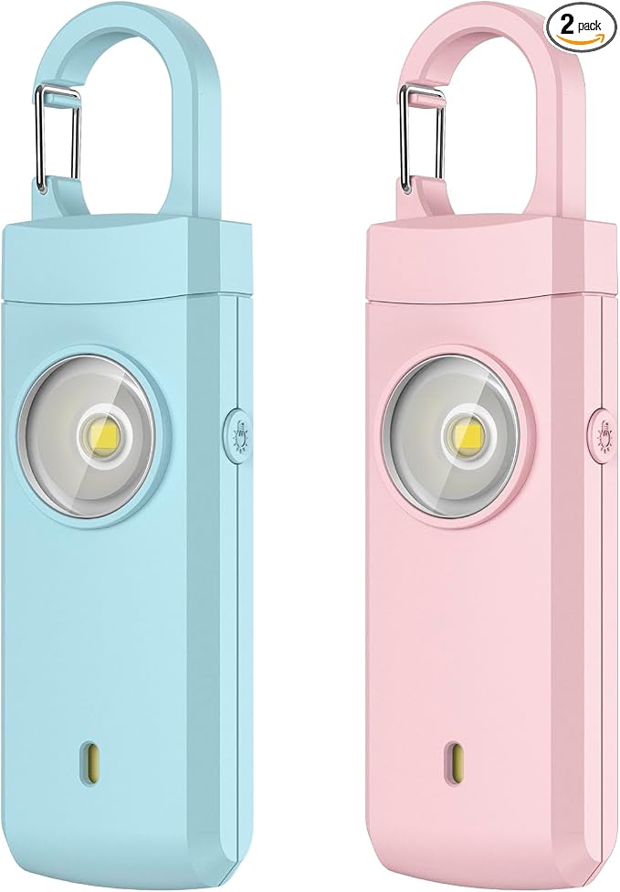 Rechargeable Personal Alarm for Women - 2 Pack Christmas Birthday Gifts for Women, Daughter, College Student, Teen Girl, Night Workers, Elders, Kids, Siren Alarm, USB Charging, Aqua&Pink by ANKOSHUN