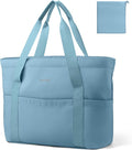 HOTOR Tote Bag for Women - Foldable Lightweight Tote Bags with Zipper, Large Shoulder Bag Top Handle Handbag Carry-On Bag for Travel, Shopping, Work, Light Blue, 19.7" x 6.7" x 13.8" by HOTOR