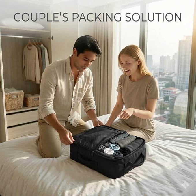 G-FORCE 3PC Compression Mesh Mid-Rectangular Packing Cube Set Black Color | Space Saver Travel Organizer | Luggage Compression Cubes - Image 8