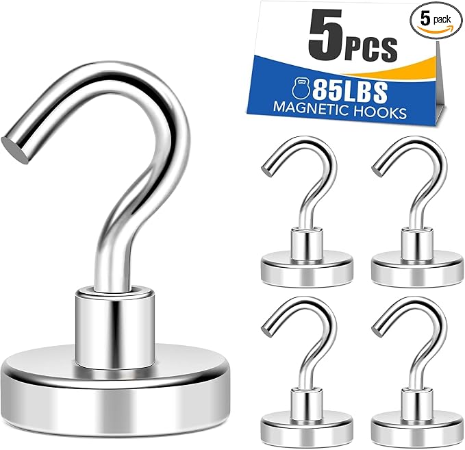 Magnetic Hooks Heavy Duty Cruise Essentials 85LBS Strong Magnet 5Pcs | Metal Hooks for Cruise Cabins Industrial Strength Outdoor Hanging Brackets Magnets Hook Perfect Items on Cruise Ships by MIKEDE