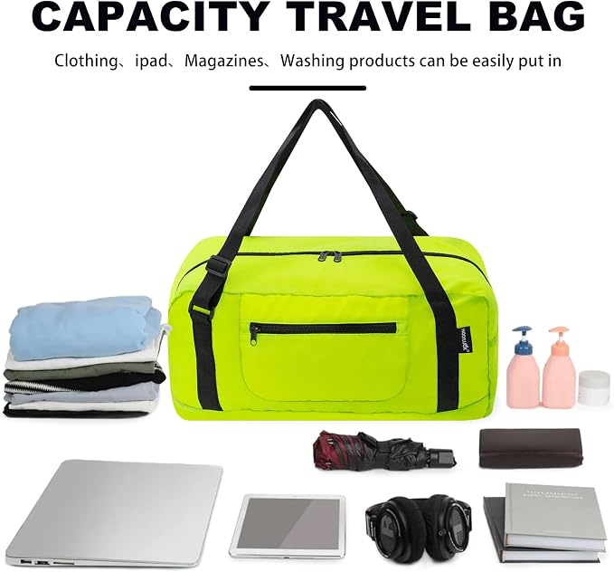 HOLYLUCK Foldable Travel Duffel Bag For Women & Men Luggage Great for Gym - Fluorescent yellow - Image 3