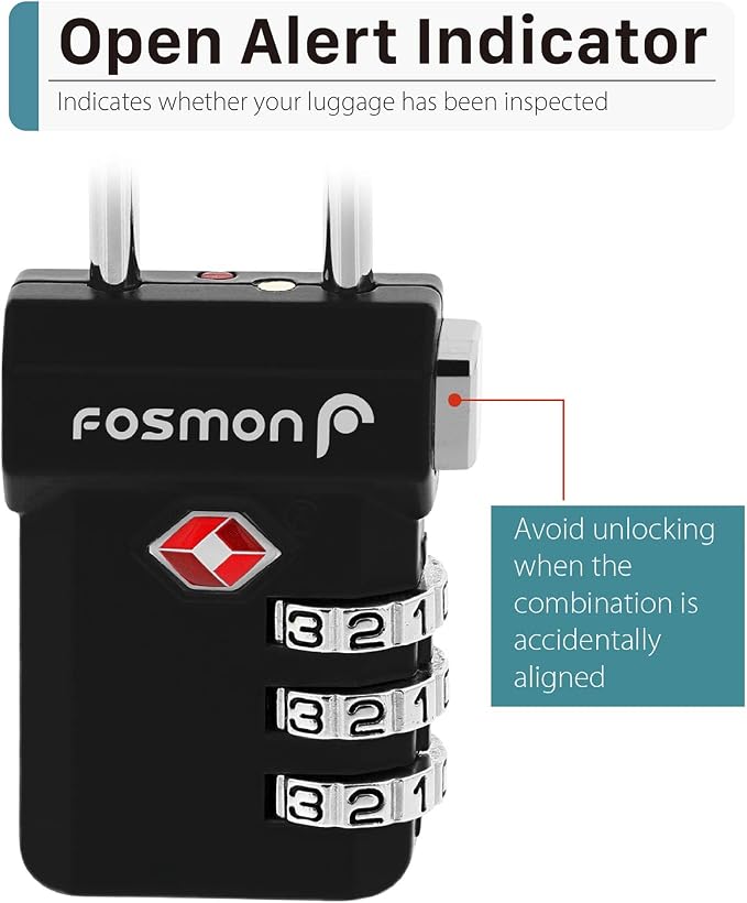 Fosmon TSA Approved Luggage Locks, 3 Digit Combination, 1 Pack Black | Push Release Button, Extra Security, Suitcase Travel Lock, Backpack Zipper Anti Theft, Gym Locker Gun Case Lock - Image 8
