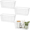 LeleCAT Hanging Kitchen Baskets For Storage Adhesive Sturdy Small Wire Storage Baskets No Drilling Wall Mounted Kitchen Food Pantry Bathroom Shelf Storage, 4 PACK,White by HomeSpaceStorageBasket