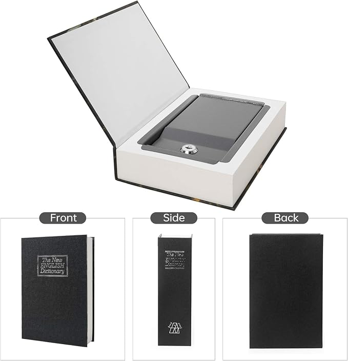 Real Paper Transfer Book Safe, Hollow with Secret Hidden Compartment, Key Lock, 8.7"×6"×2" (Black Dictionary-Key) - Image 2