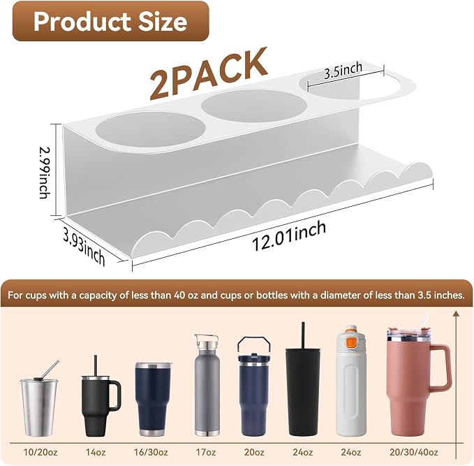 Magnetic Stanley Cup Holder for Fridge, Water Bottle Holder for Stanley 30&40 oz and Tumbler Organizer for Kitchen, Metal Stanley Cup Accessories, 2 Pack, White - Image 3