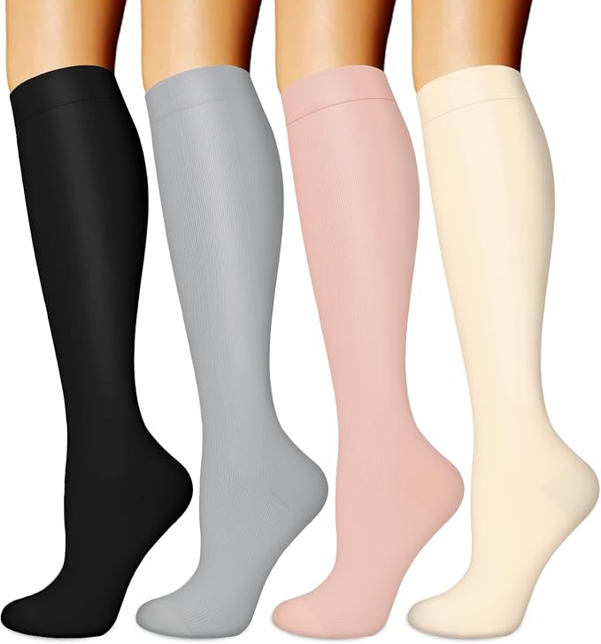 Compression Socks for Women & Men Circulation (4 Pairs) 15-20 mmHg is Best Support for Nurses Running Hiking Travel by BLONGW