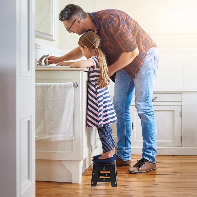 Folding Step Stool 9 Inch, Non-Slip Foldable Stools for Kids, Black | Heavy Duty Collapsible Foot Stool, Lightweight, Holds 300 lb for Toddler/Adults Kitchen Bathroom Bedroom Outdoor, with Handle - Image 8