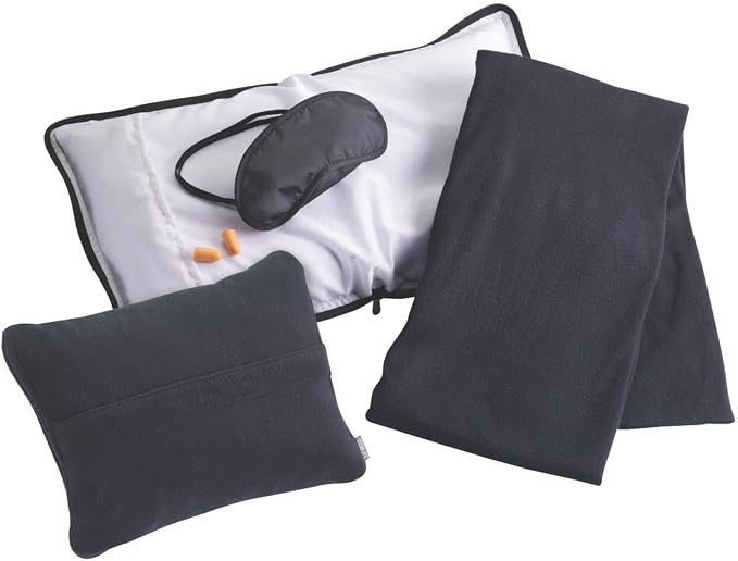 Lewis N. Clark Ultimate Comfort Set + Portable Travel Kit for Airplane, Includes Inflatable Pillow + Zippered Carrying Case, Cozy Fleece Blanket, Eye Mask for Sleeping & Foam Ear Plugs, Black by LewisNClark