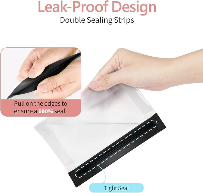 Clear Makeup Bag Travel- TSA Approved Toiletry Bag, 2L+2M, Black | Sturdy Food-Grade PEVA, Leakproof & Sealed, Reusable with Flat Bottom, Medium for Quart Carry-On, Large Checked-Luggage - Image 2
