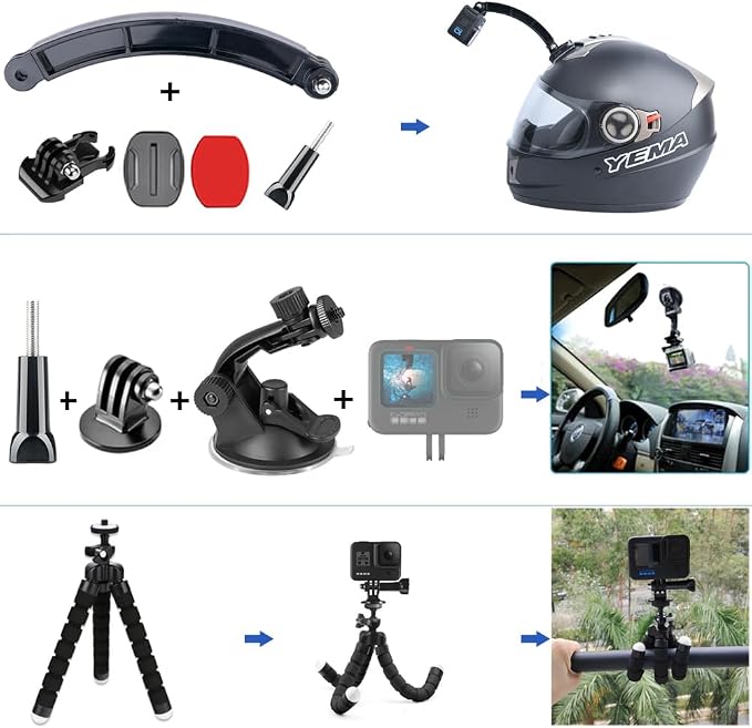 Accessories Kit for GoPro Hero 13 12 11 10 9 8 Max 7 6 5 4 Black GoPro 2018 Session Fusion Silver White Insta360 DJI SJCAM APEMAN AKASO and Others Action Cameras (28in1) - Image 8