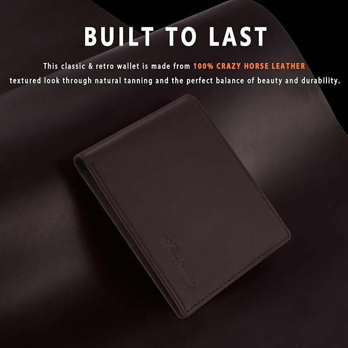 Travelambo Genuine Leather Wallet for Men with Gift Box - Handmade Bifold Stylish - Mens Wallets Rfid Blocking with 2 ID Windows - Image 2