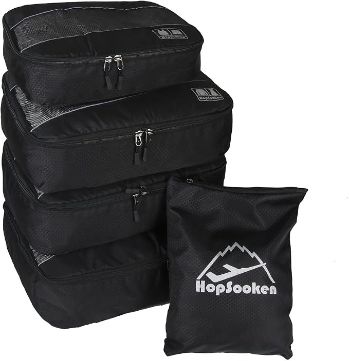 5 Set Packing Cubes for Travel Large Suitcase Luggage Organizer Bags Travel Accessories Vacation 4 Cubes 1 Laundry Pouch Bag by HOPSOOKEN