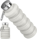 Collapsible Water Bottle, 16oz Portable Reusable Silicone Water Bottle with Carabiner for Gym, Travel, Camping, Hiking, Sports, Lightweight, BPA-Free, Leak-Proof, Foldable Design, Gray by HOME