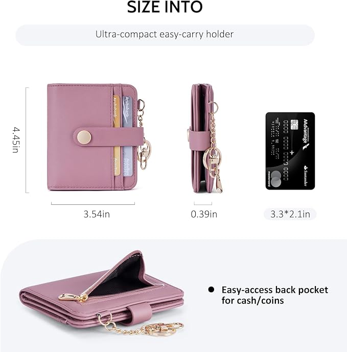 POIUGOYA Slim Wallet for Women,RFID Blocking Bifold Credit Card Holder with Zipper Coin Pocket,ID Window,Keychain - Image 4