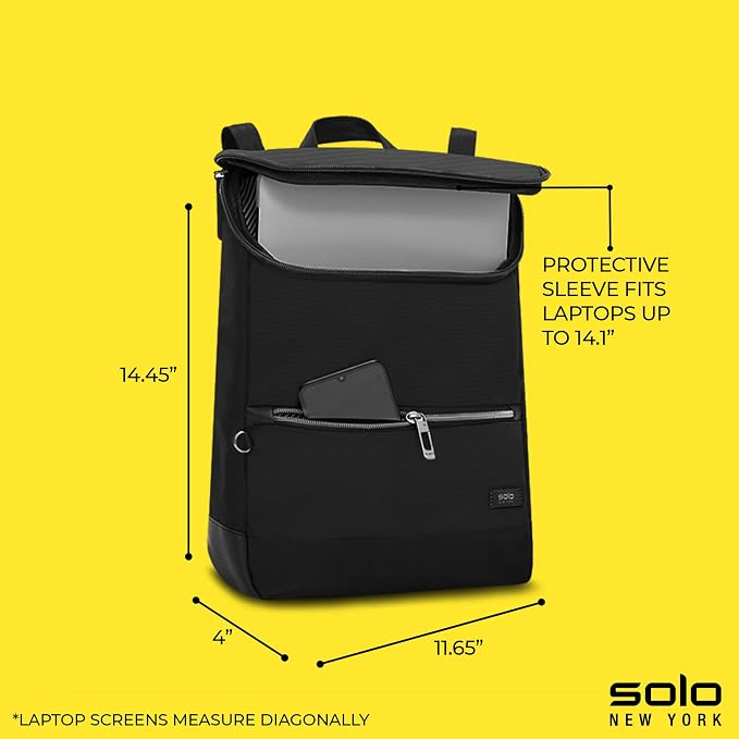 Solo New York Backpack for Women - Carry On Bookbag for Travel & Work, Fits 14.1" Computer, RFID Protection, Lightweight Bag with Laptop Sleeve, Slash Proof - Stealth Hybrid, Black - Image 3