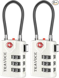 TSA Approved Luggage Locks, Combination Cable Locks, 2 Pack, White | Search Alert shows TSA key access; resettable 3-digit code and flexible braided steel cable for suitcases and backpacks. by TRAVOCE