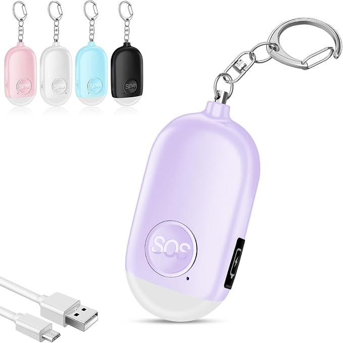 Hion Personal Safety Alarm for Women, Rechargeable 130dB Self Defense Alarm Keychain with LED Flashlight, Emergency Safe Sound Security for Children Elderly College Girls Men, Purple by Hion