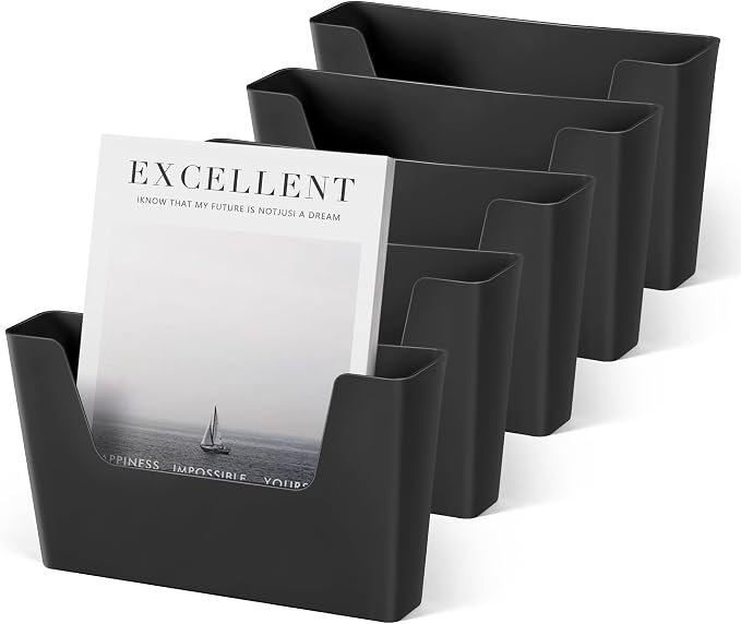 YOHOM Adhesive File Holder Plastic Document Folder Door No Drilling Mount Mail Magazine Organizer A4 Filing Envelopes Folder, Office Wall Mount Single Pocket (BLACK, 5 PCS) by Yohom