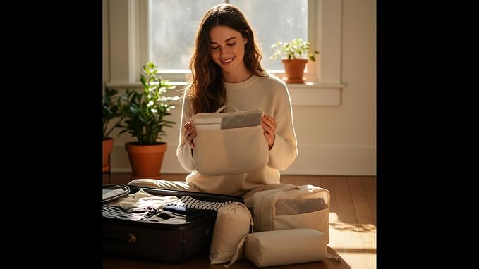 8 Pack Travel Clothes Storage Bags for Suitcase, Luggage, Home Organization, Gym, Camping – Lightweight & Durable (8, Beige, Sollid) - Image 4