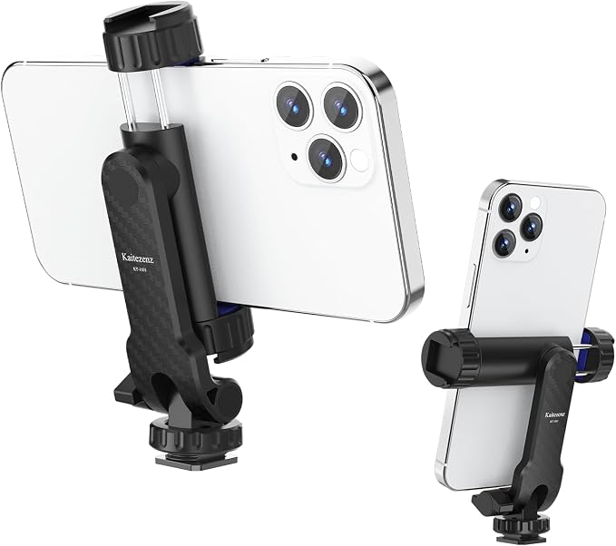 Kaitezenz Cell Phone Tripod Mount, Universal Tripod Phone Mount with 2 Cold Shoes, 360° Rotates 180° Tilts Camera Hot Shoe Phone Mount Smartphone Tripod Holder Adapter for iPhone Samsung All Phone - Image 8