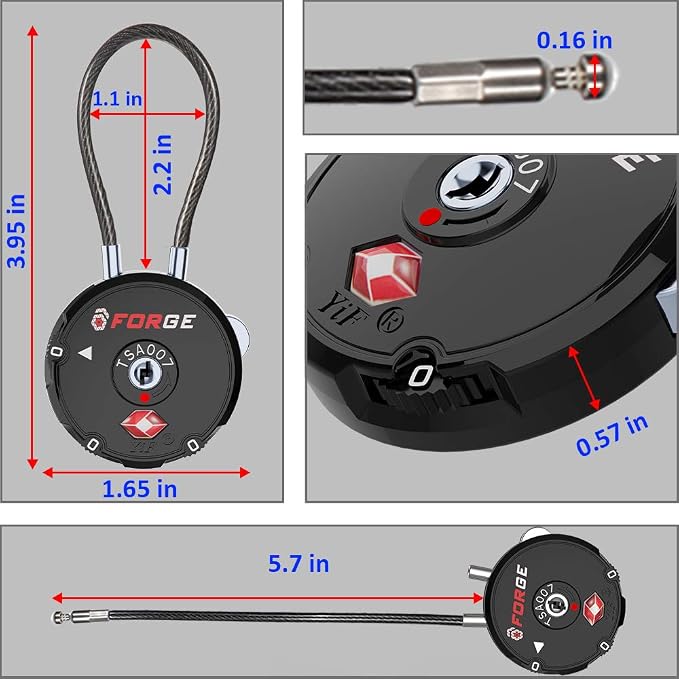 Forge Quality TSA Approved Luggage Locks for Travel Accessories, Suitcase, Pelican case, Ammo Boxes, Set Your own Combination, Zinc Alloy Body-Cable Black 2 Locks - Image 6