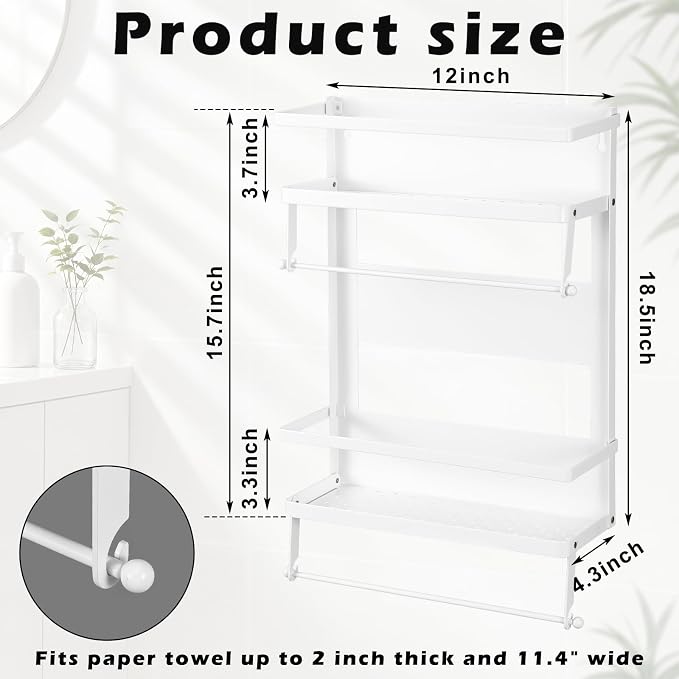 Vercraft Magnetic Dorm Fridge Organizer Heavy Duty Metal 66lbs over Dorm Fridge Shelf Essentials Side of Fridges Paper Towel Holder with Storage Shelf Hooks Magnetic Spice Rack for Room Kitchen(White) - Image 2