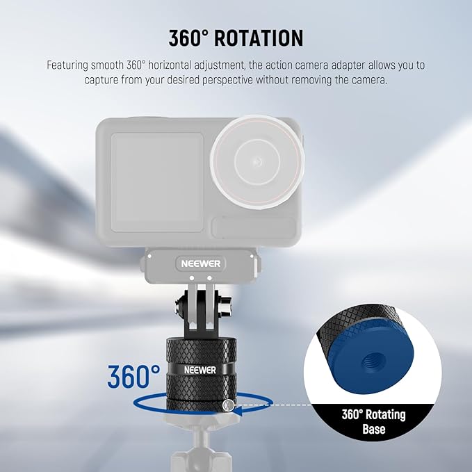 NEEWER Action Camera Tripod Mount Adapter Compatible with GoPro Hero 13 Go Pro 12 11 10 9 Black DJI Osmo Action 5 Pro 4 3, 360° Swivel 1/4"-20 to 3 Prong Mount for Standard 1/4 Accessories, GP-89 - Image 5