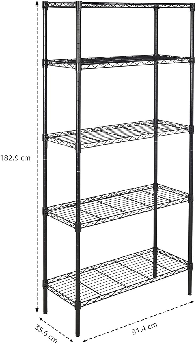 Amazon Basics 5-Shelf Adjustable Heavy Duty Steel Wire Storage Shelves for Garage, Kitchen, Easy Assembly, 36" x 14" x 72", Black - Image 3