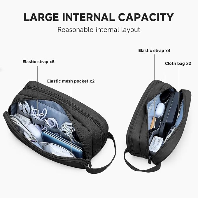 Teskyer Double Layer Cable Organizer Bag, Travel Tech Pouch, Black | Elastic Bands Organization, Water Resistant Fabric, Multiple Compartments, Padded Protection, Travel and Office Use - Image 3