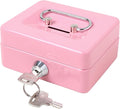 Jssmst Small Cash Box with Lock and Slot, Metal Coin Piggy Bank for Adults and Kids, Pink Locking Money Box by Jssmst