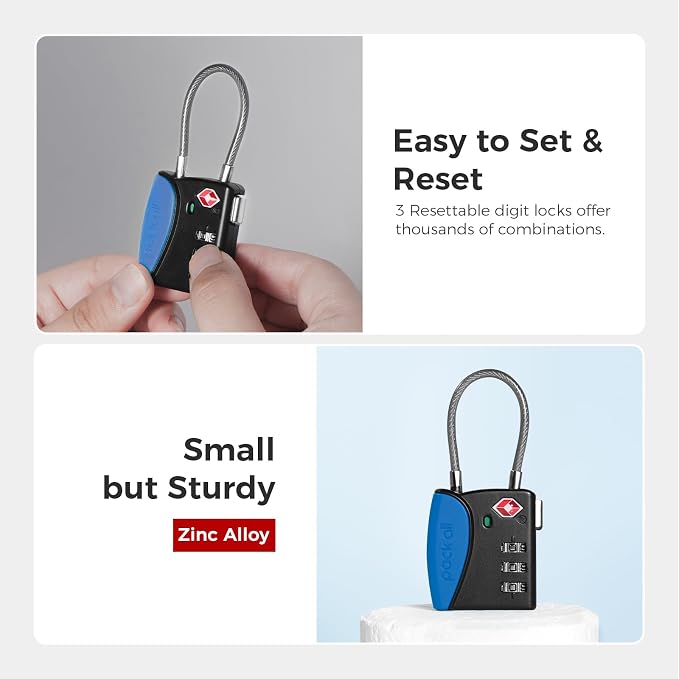pack all TSA Approved Travel Luggage Locks, Resettable 3-Digit Code | Open Alert Indicator, Flexible Steel Cable, Zinc Alloy Body, Clear Number Dials, For Suitcase, Toolbox, Backpack, 4 Pack - Image 4