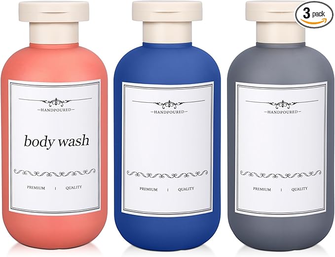 3 PACK Travel Shampoo Bottle, Empty Plastic Squeeze Bottles 6.8oz with Flip Cap, Lotion Container for Toiletries Travel Size Shampoo and Conditioner by UMETASS