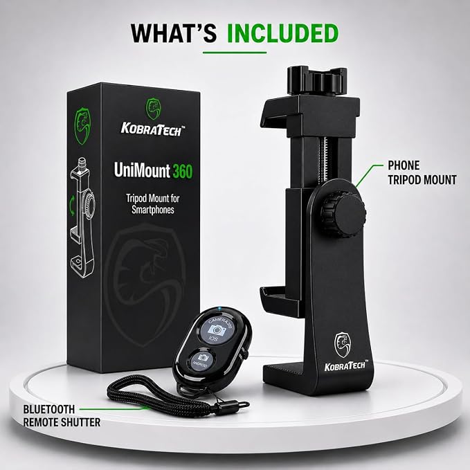 iPhone Tripod Mount Adapter with Bluetooth Remote - Fits All Phones - Image 6